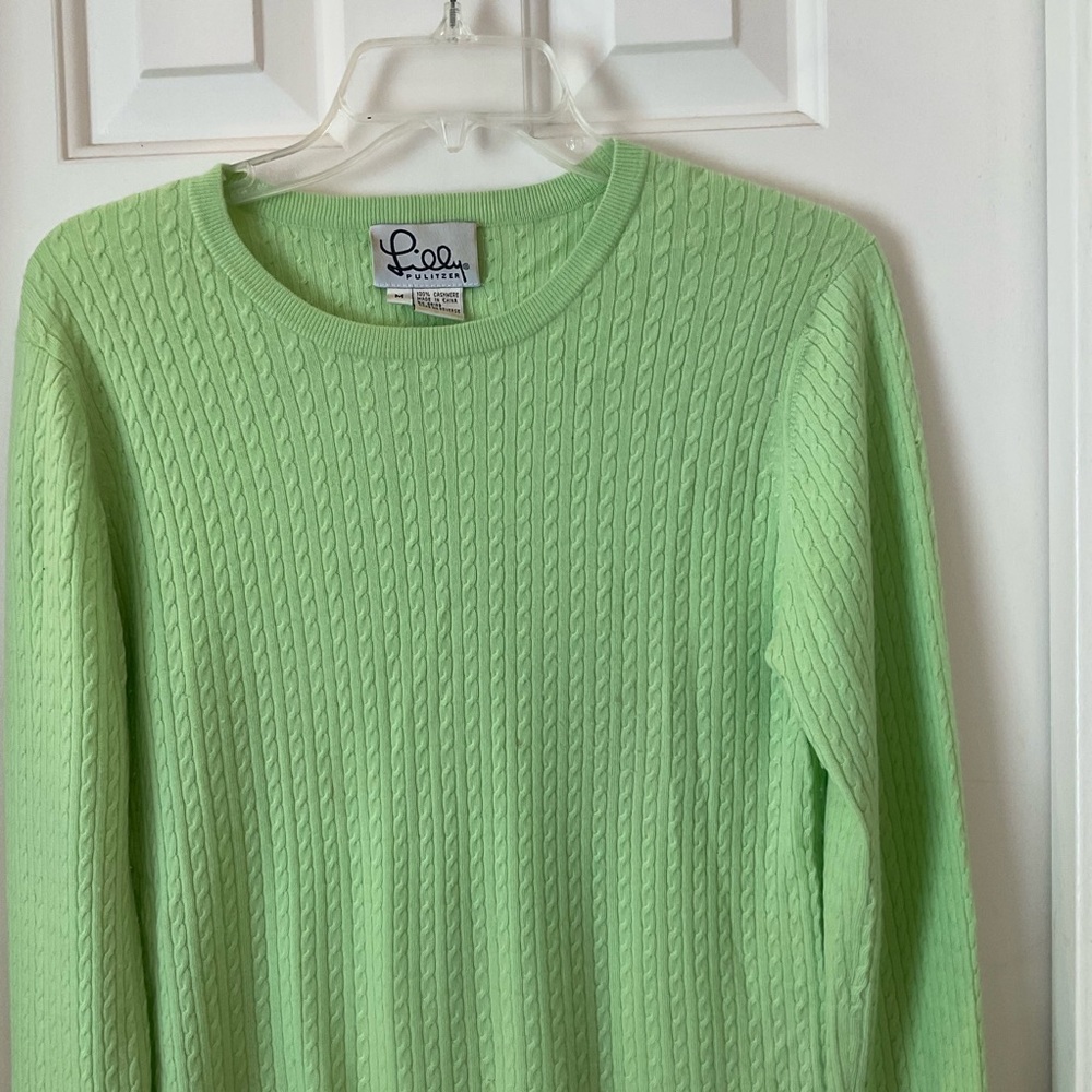 Lilly Pulitzer Cashmere Cable Knit Sweater, Light Green, Long Sleeve Crew, Sz M - Picture 2 of 8